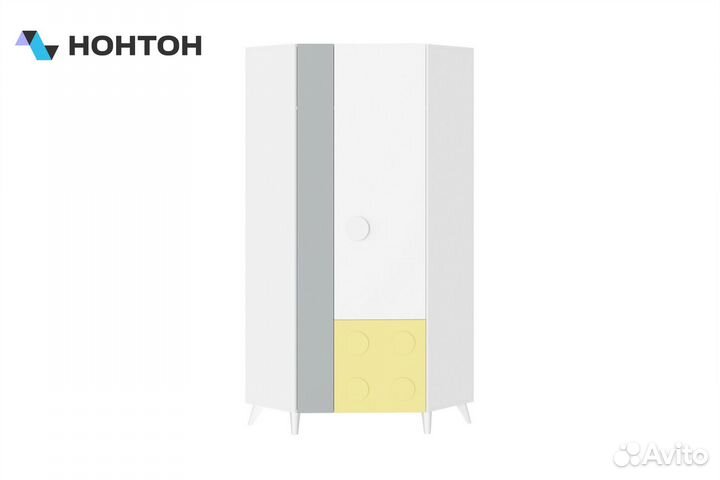 Шкаф Кубо угловой белый / грин грей софт / солнечн