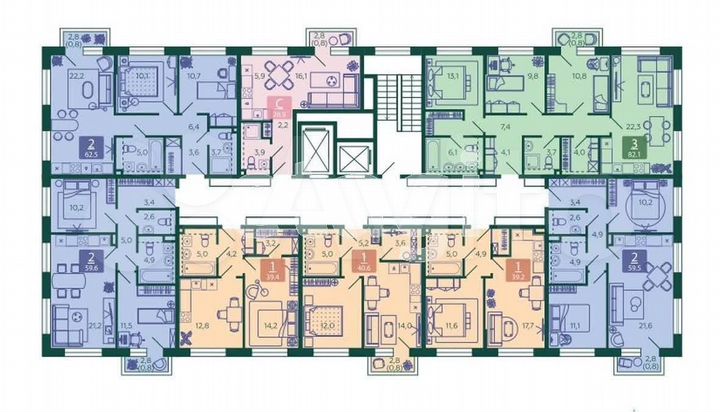 2-к. квартира, 61,1 м², 2/13 эт.