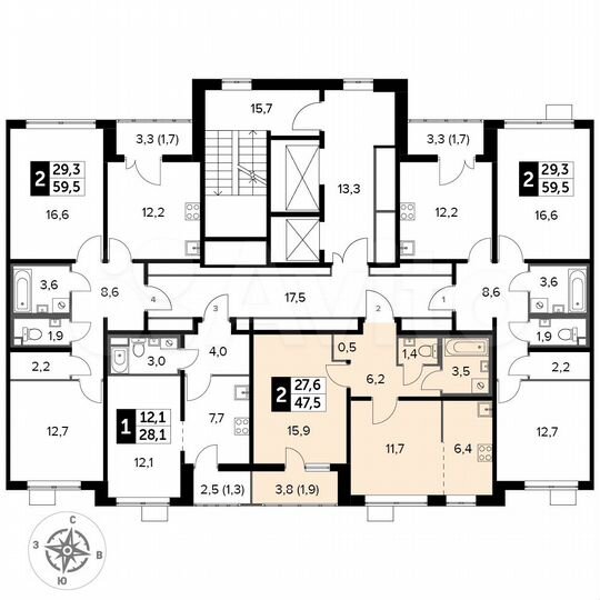2-к. квартира, 47,5 м², 17/24 эт.