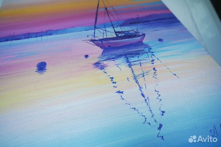 Картина маслом на холсте морской пейзаж с яхтами