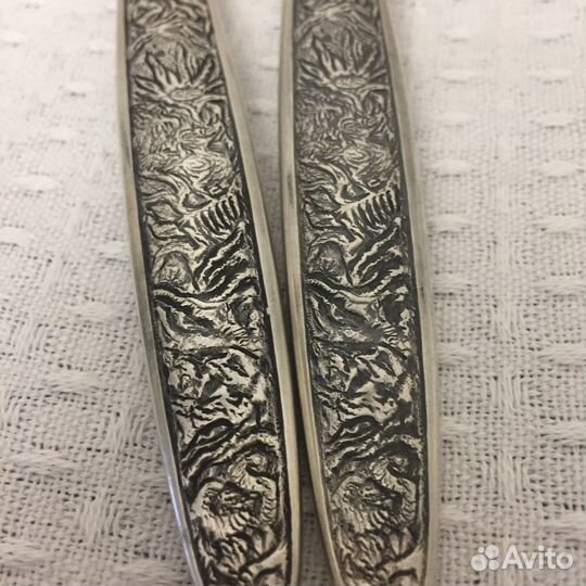 Ложки, вилки сервировочные, серебро 916, позолота