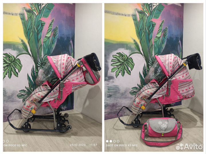 Санки-коляска с 6ю колёсами и перекидной ручкой