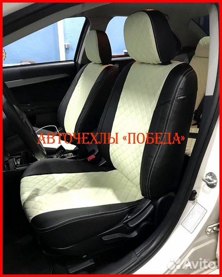 Чехлы Mitsubishi Lancer 10 2 из экокожи чёрно-белы