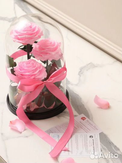 Вечные розы розовые.Трио размер L+доставка