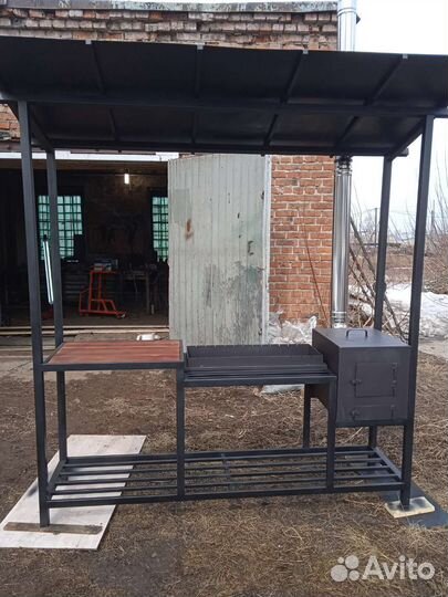 Мангал с печью под казан и крышей