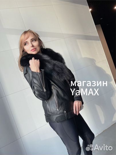 Куртка кожа с утеплением и мехом песца