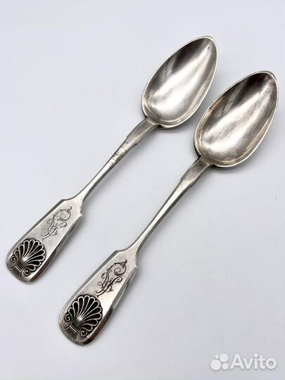 2 ложки десертные с декором-ракушкой серебро 84 пр