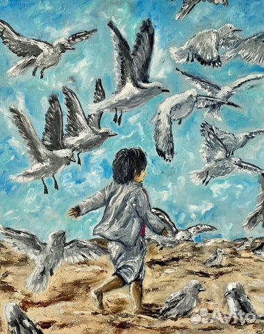 Мальчик Картина Маслом Большая Чайки Море