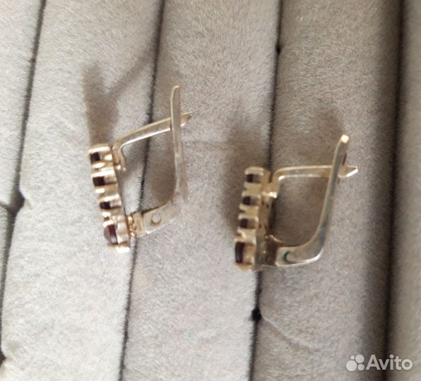 Винтажные серьги с чешскими гранатами серебро