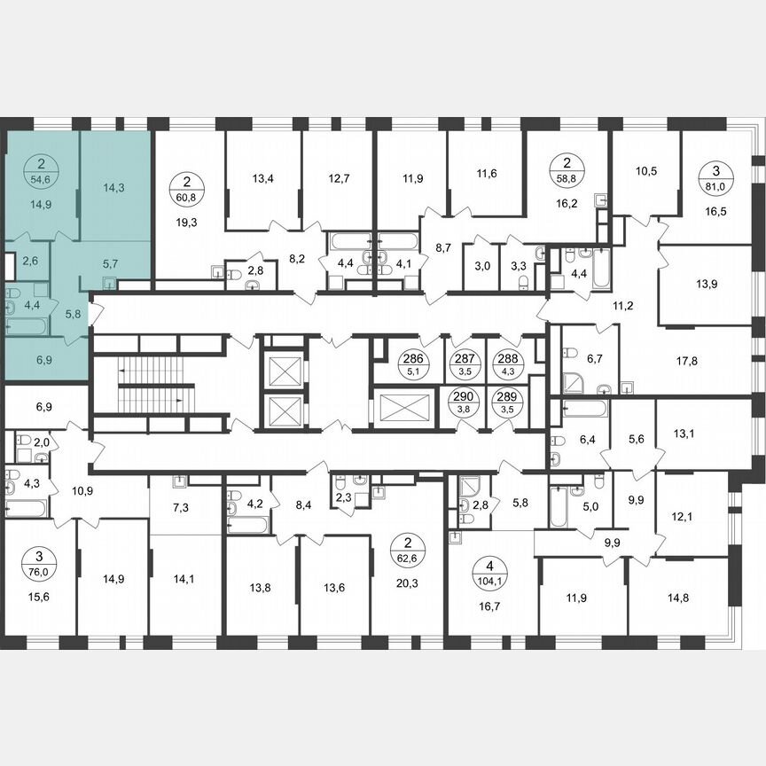 2-к. квартира, 54,6 м², 20/22 эт.