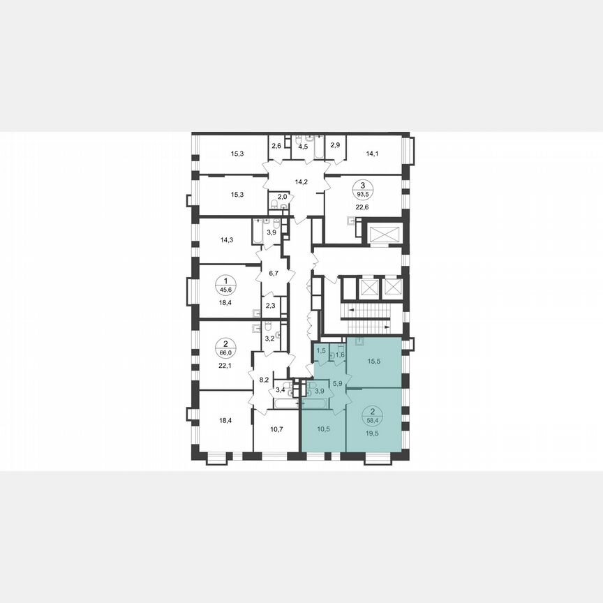2-к. квартира, 58,4 м², 16/20 эт.