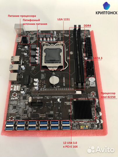 Материнская плата B75 B250C USB Miner 8-12 GPU