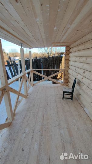 Строительство бани 5 на 3 из бревна с верандой