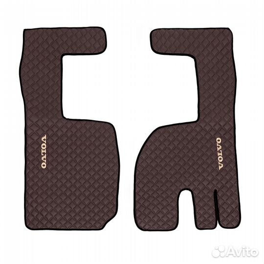 Ковры Volvo FH-12 с 2002г по 2008г (механика) (экокожа, коричневый, черный кант, бежевая вышивка)