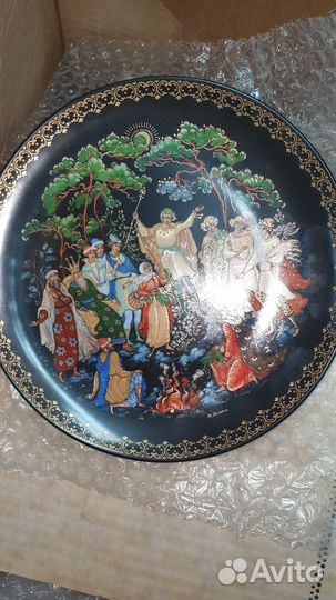 Тарелка Палех по мотивам сказок Пушкина