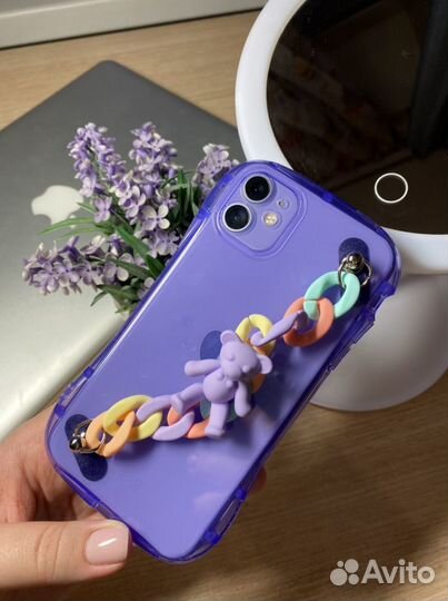 Чехол на iPhone 11 и 11 pro блестящий с медведем с