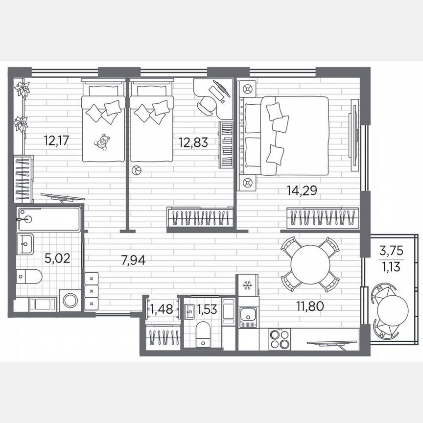 3-к. квартира, 67,2 м², 2/5 эт.