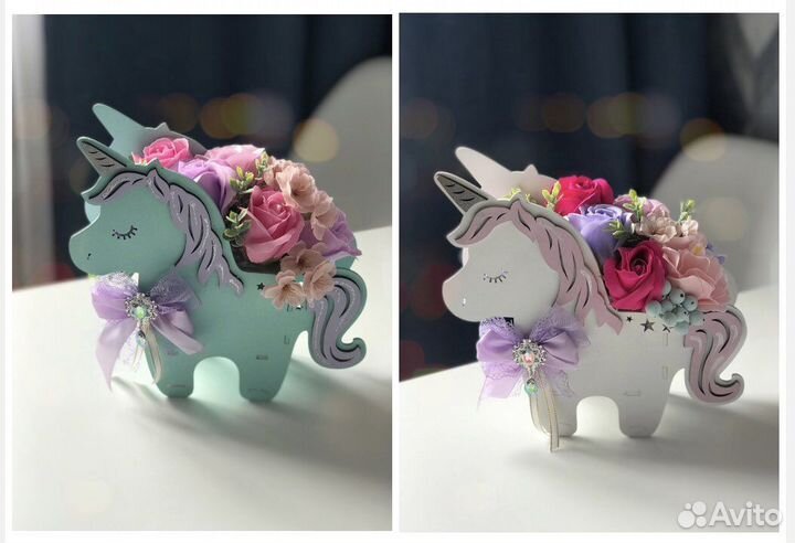 Букет единорог из мыльных роз