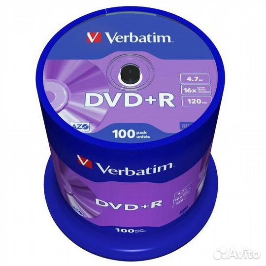 Диски DVD+R 4.7 GB 16x Verbatim 43551 100шт