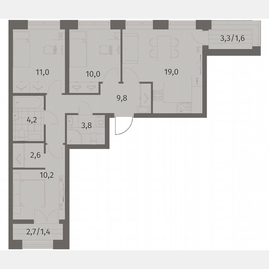 3-к. квартира, 73,7 м², 7/11 эт.