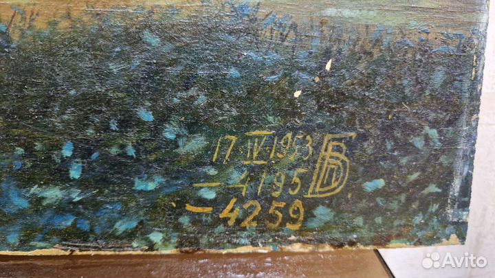 Большая старинная картина маслом 83х56