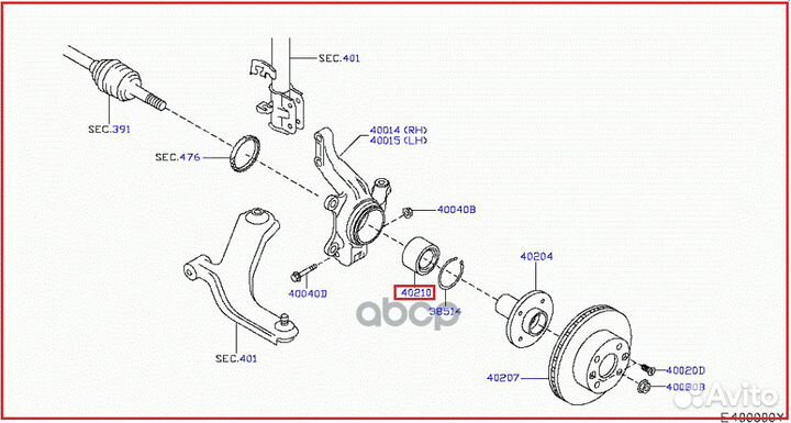 Подшипник ступицы 40210-AX000 40210-AX000 nissan