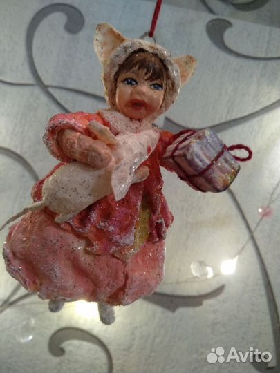 Елочная игрушка из ваты ручной работы