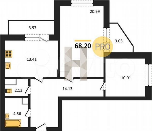 2-к. квартира, 68,2 м², 15/17 эт.