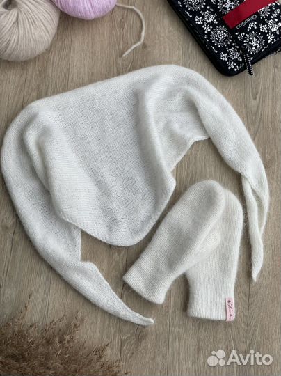 Платок из пуха норки. Варежки. Ручная работа