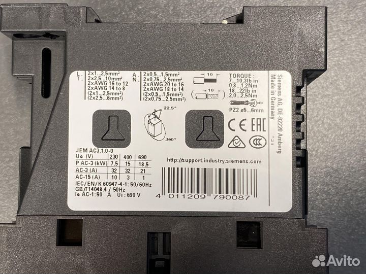 Siemens 3RT2027-1BB40 Контактор, новый, 3 шт