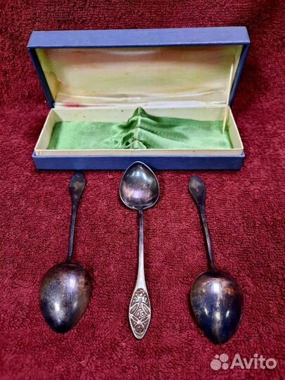 Набор. Чайные ложки. Мельхиор. СССР. 3 шт. Коробка