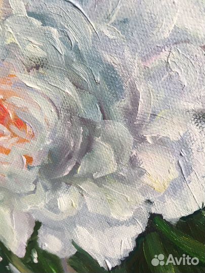 Картина пионы/ белые цветы/картина маслом