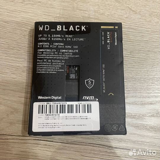 Новый SSD WD black SN770 1tb NVMe