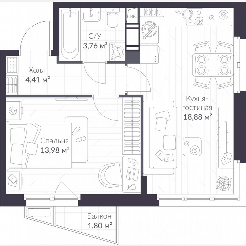 1-к. квартира, 41,6 м², 5/11 эт.
