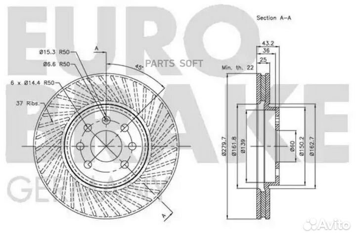Eurobrake 5815203651 Диск тормозной передн. вент