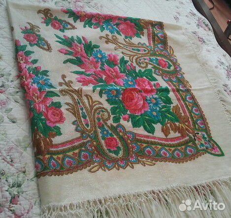 Покрывало шёлк 50 года СССР, платки посадские