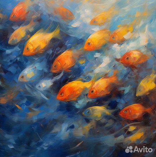 Картина маслом с рыбами