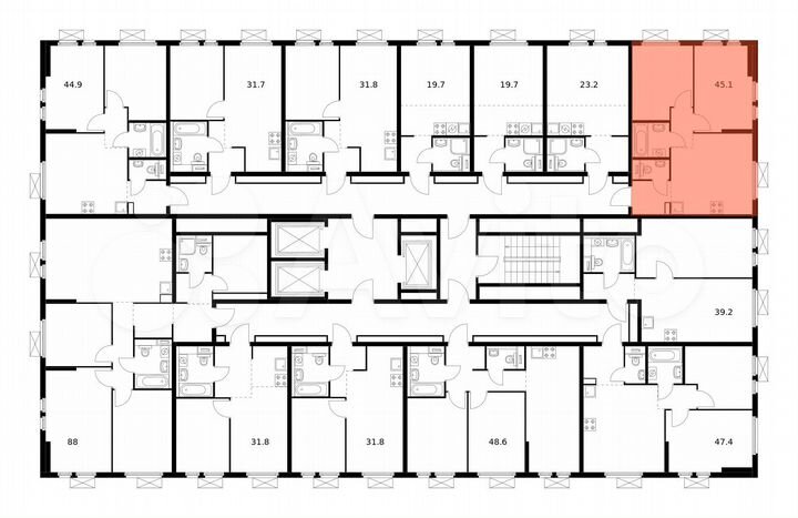 2-к. квартира, 45,1 м², 23/25 эт.