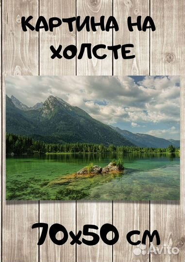 Картина с красивыми горами и озером летом