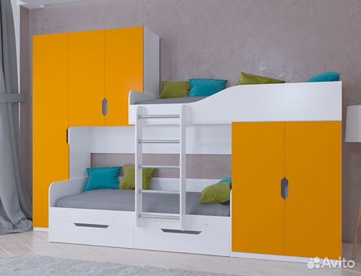 Кровать двухъярусная лео Белый/Розовый