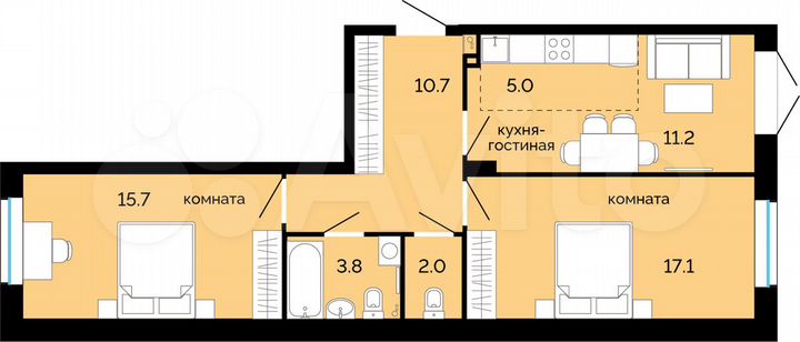 3-к. квартира, 65,5 м², 1/25 эт.