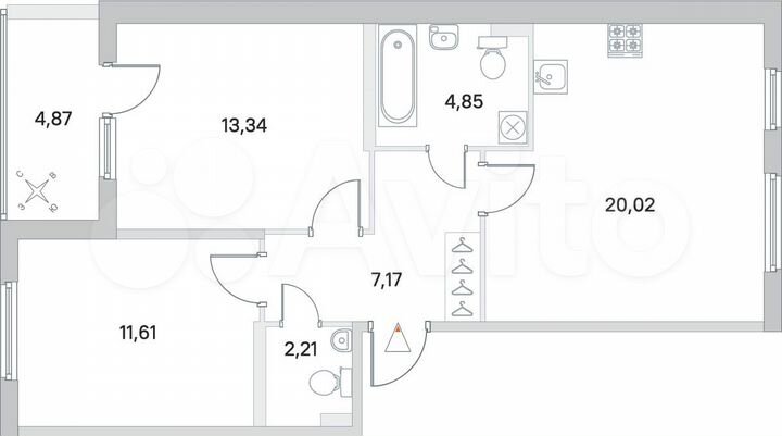 2-к. квартира, 61,6 м², 2/4 эт.