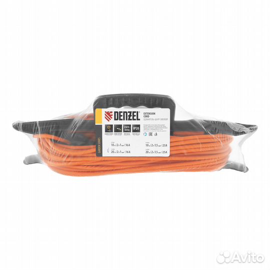 Удлинитель силовой Denzel пвс 20м 1 розетка 2x1 мм