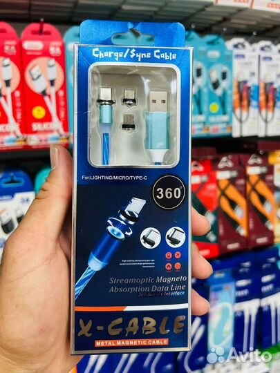 Магнитный кабель 3 в 1 светящийся