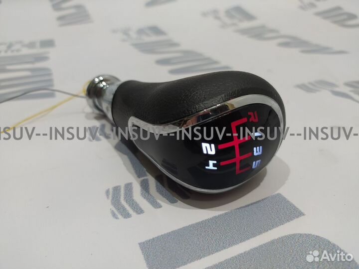 Ручка кпп кожа Led 2114 тип веста красн. свет+хром