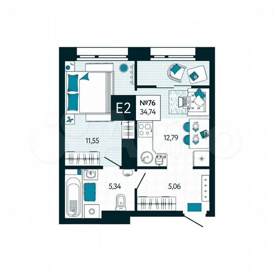1-к. квартира, 34,7 м², 8/15 эт.
