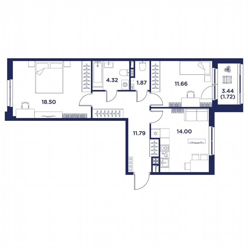 2-к. квартира, 62,1 м², 4/5 эт.