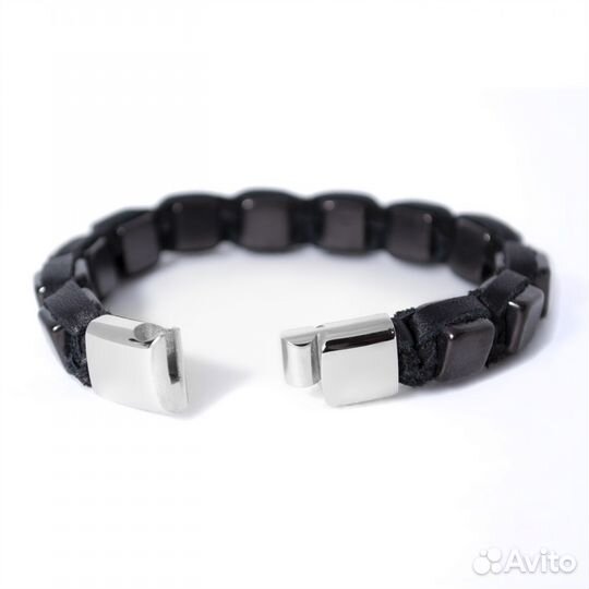 Кожаный браслет шамбала с шунгитом