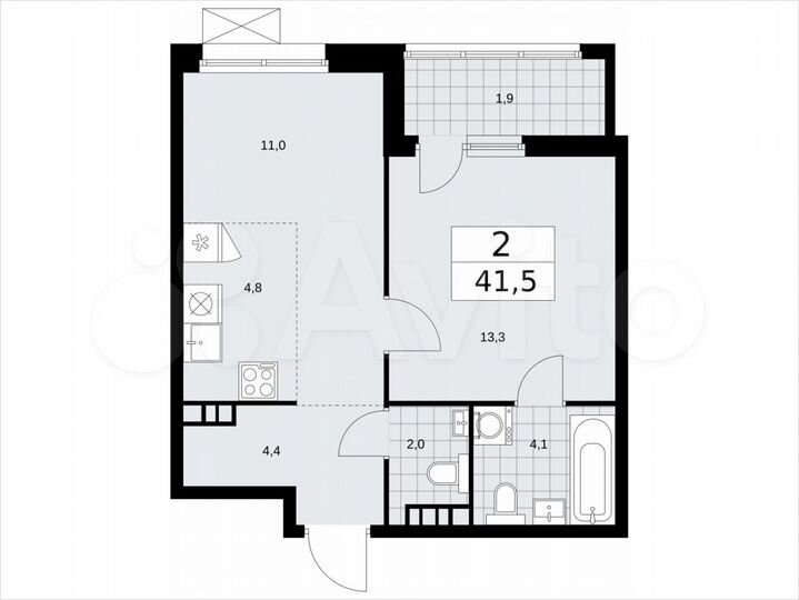 2-к. квартира, 41,5 м², 6/12 эт.