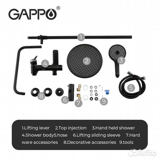 Душевая система с тропическим душем Gappo G2403-6